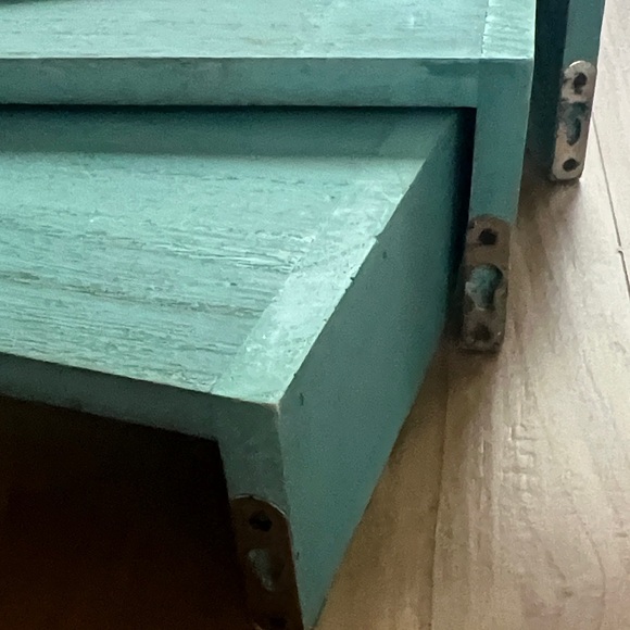 Vintage Teal Green Wooden Shelf Set of 3 - Picture 5 of 15